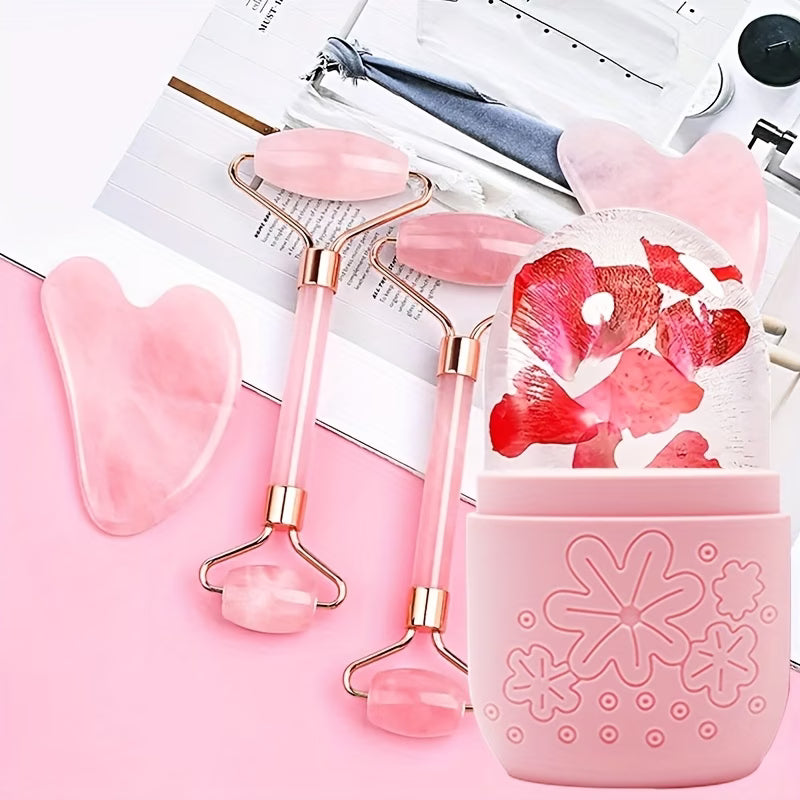3in 1 Ice Face Roller Facial Skincare Ice Roller Set, Facial Roller Gua Sha Face Tool Set, Care Tool Beauty Set Face Massage Tool Roller Lifting Contouring Tool Ice Facial Roller Mold Cube, Reusable