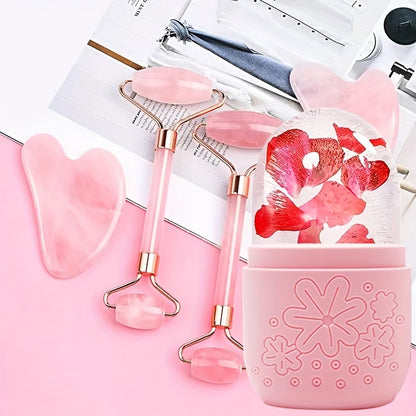 3in 1 Ice Face Roller Facial Skincare Ice Roller Set, Facial Roller Gua Sha Face Tool Set, Care Tool Beauty Set Face Massage Tool Roller Lifting Contouring Tool Ice Facial Roller Mold Cube, Reusable