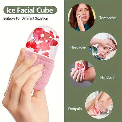 3in 1 Ice Face Roller Facial Skincare Ice Roller Set, Facial Roller Gua Sha Face Tool Set, Care Tool Beauty Set Face Massage Tool Roller Lifting Contouring Tool Ice Facial Roller Mold Cube, Reusable