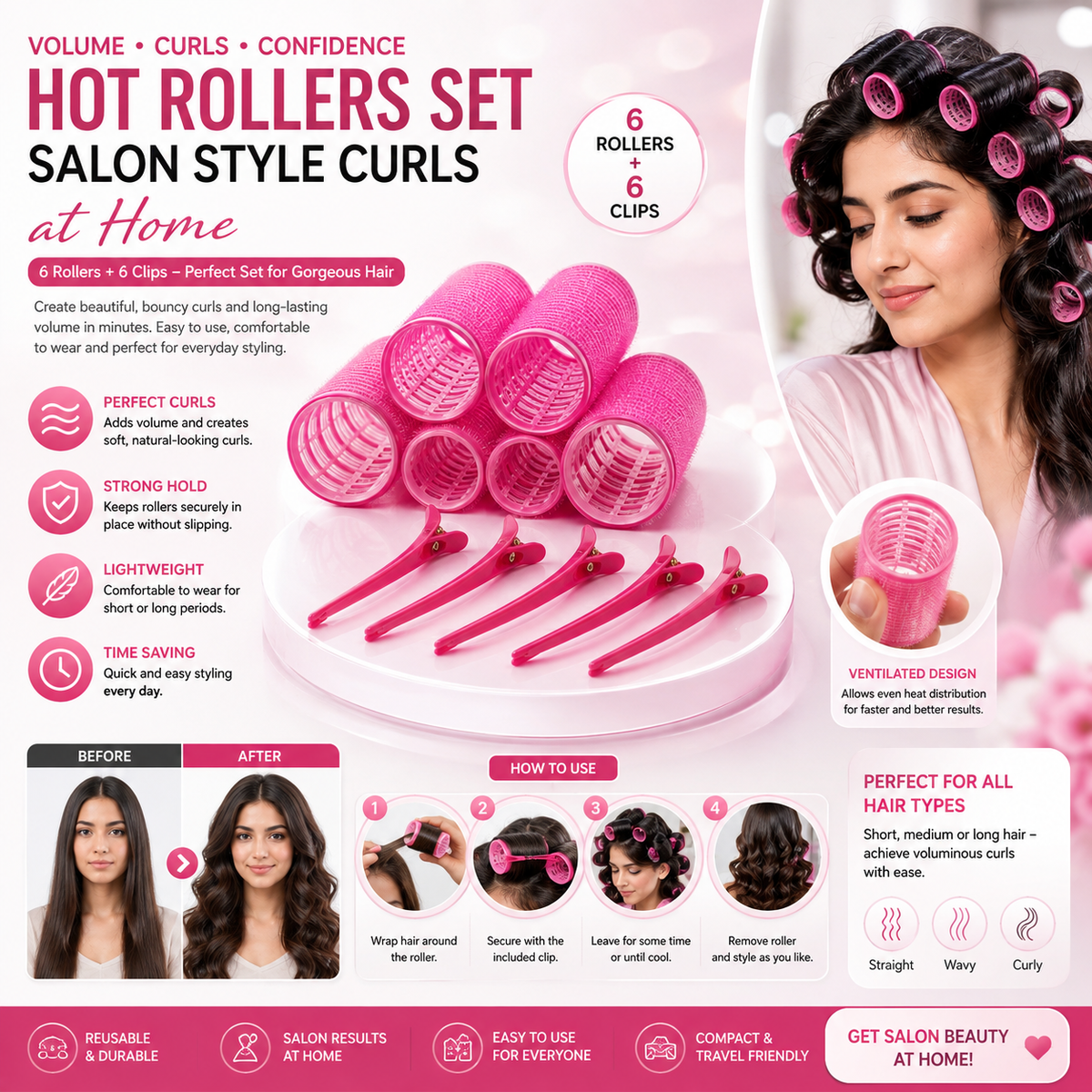 12pcs/Set Hot Rollers Set, 4.0cm Diameter, Self-Gripping, Heatless, Suitable for Long and Medium Short Hair, with Hair Clips, for Women, Dry Hair Style