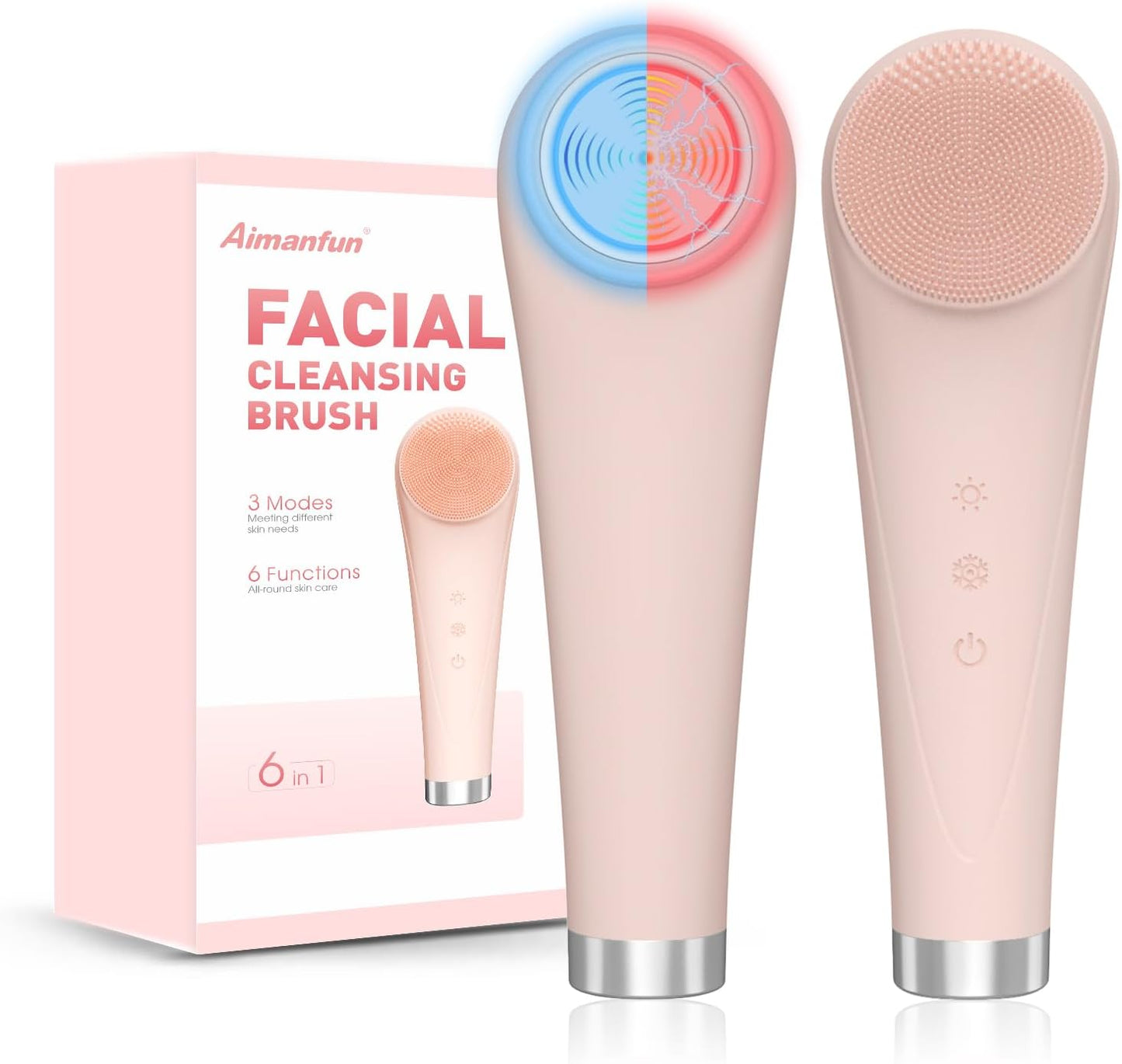 Electric Face Cleanser Sonic Facial Cleansing Machine with Heat & Cooling, Light Therapy, EMS Silicone Brush Scrubber for Before and After Cleansing Exfoliating Massaging