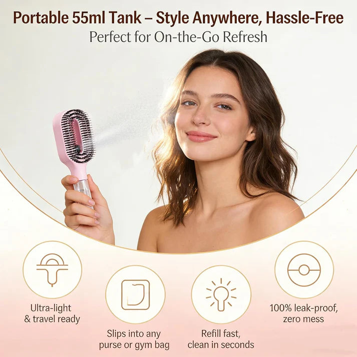 2-in-1 Detangler Brush, Hair Brush with Water Spray | Detangling Brush with Built-in 50ml Water Mister, Brush with Water Spray