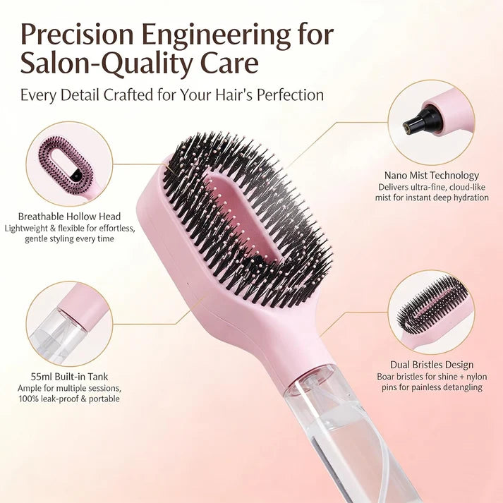 2-in-1 Detangler Brush, Hair Brush with Water Spray | Detangling Brush with Built-in 50ml Water Mister, Brush with Water Spray