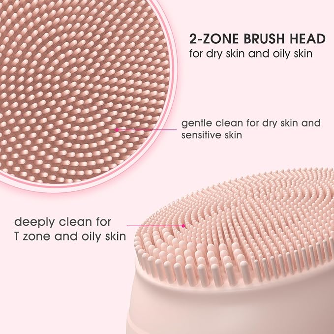 Electric Face Cleanser Sonic Facial Cleansing Machine with Heat & Cooling, Light Therapy, EMS Silicone Brush Scrubber for Before and After Cleansing Exfoliating Massaging