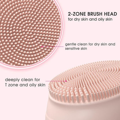 Electric Face Cleanser Sonic Facial Cleansing Machine with Heat & Cooling, Light Therapy, EMS Silicone Brush Scrubber for Before and After Cleansing Exfoliating Massaging