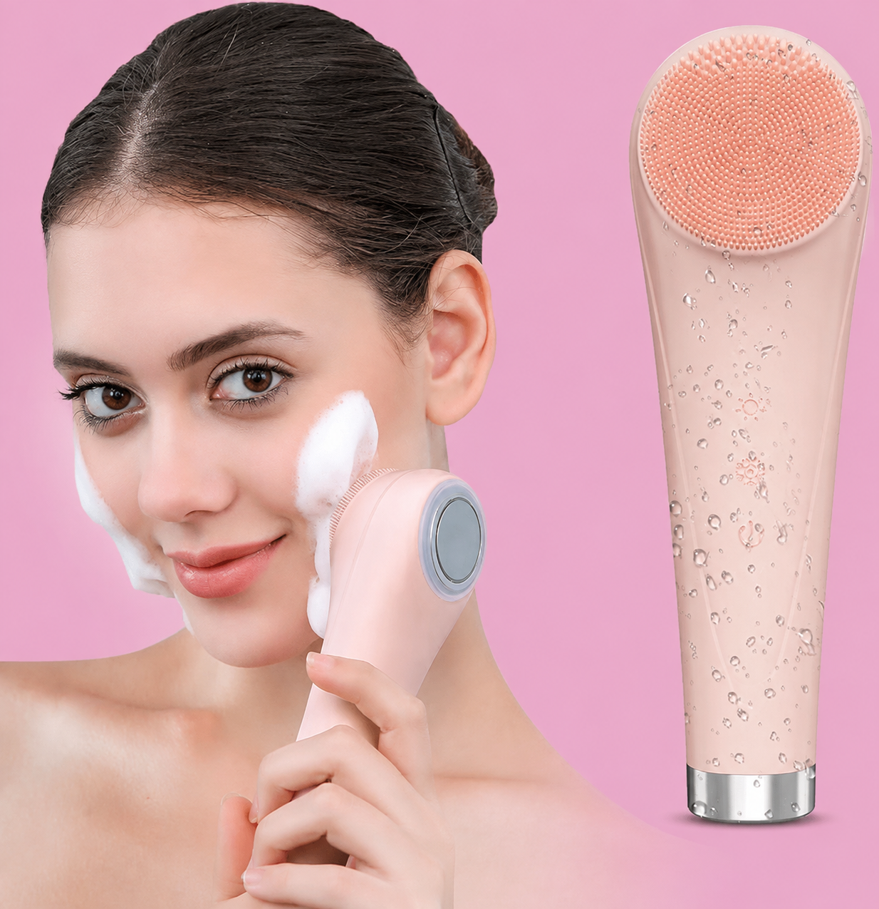 Electric Face Cleanser Sonic Facial Cleansing Machine with Heat & Cooling, Light Therapy, EMS Silicone Brush Scrubber for Before and After Cleansing Exfoliating Massaging