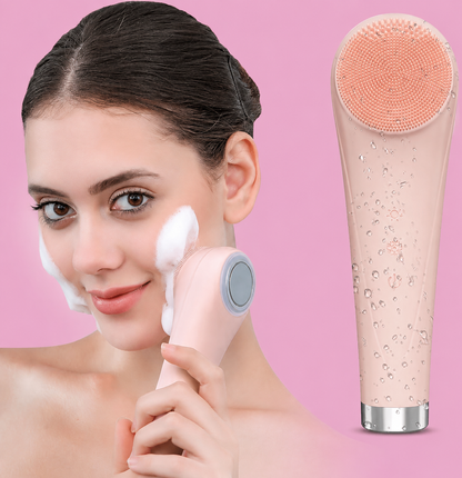 Electric Face Cleanser Sonic Facial Cleansing Machine with Heat & Cooling, Light Therapy, EMS Silicone Brush Scrubber for Before and After Cleansing Exfoliating Massaging