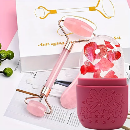 3in 1 Ice Face Roller Facial Skincare Ice Roller Set, Facial Roller Gua Sha Face Tool Set, Care Tool Beauty Set Face Massage Tool Roller Lifting Contouring Tool Ice Facial Roller Mold Cube, Reusable