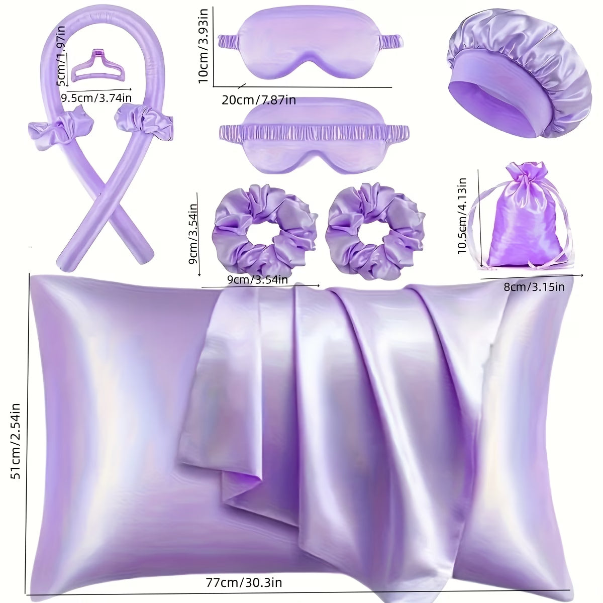 9/10/12pcs Sleep Hair Styling Tool Set, Includes 4 Hair Rollers, 1 Damage-Free Sleep Pillowcase, 2 Large Hair Ties, 1 Soft Sleep Mask, and 1 Sleep Cap for Hair and Skin Queen Set, Heatless Hair Curling Set, Overnight Hair Rollers, 1 Decorative